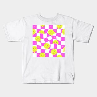 Checkered smiley pink Kids T-Shirt